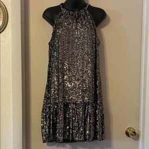 Taylor Black Sequined Halter Dress